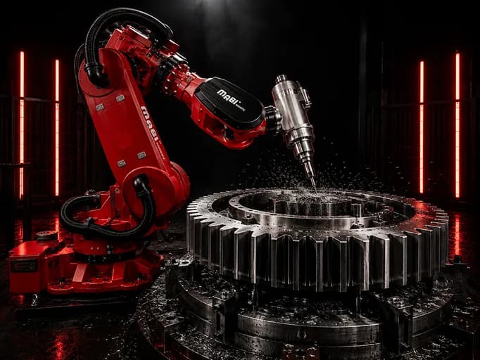 SinuMill 2000 robotic arm machining a large metal gear